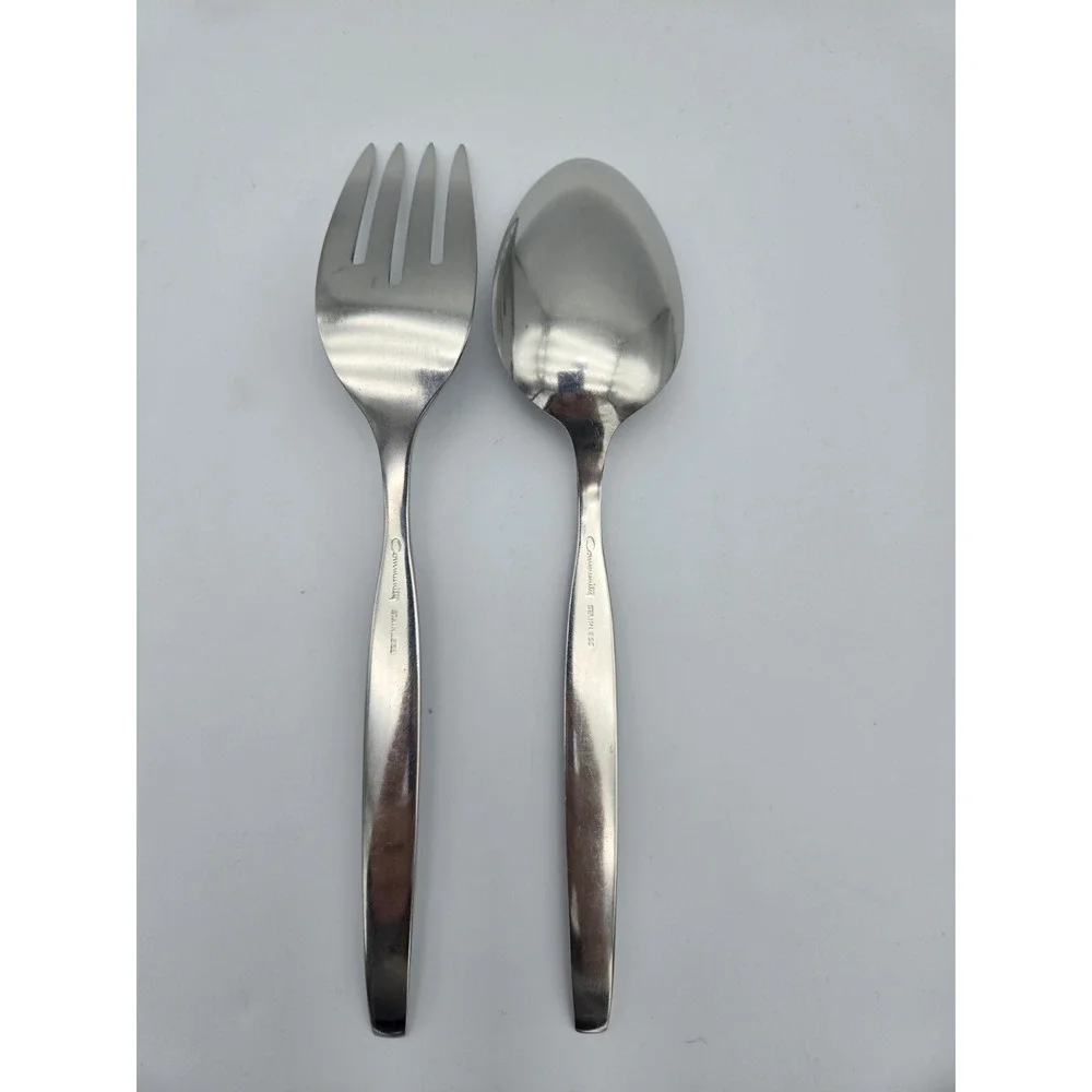 Oneida Community Frostfire Stainless Satin Solid Serving Spoon‎ & Meat Fork